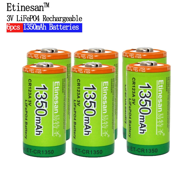 Etinesan batería recargable de iones de litio, 3V, 1350mAh, CR 123A, LiFePo4, con corriente de descarga de 10A, para linterna de juguete|rechargeable battery|battery abattery AliExpress