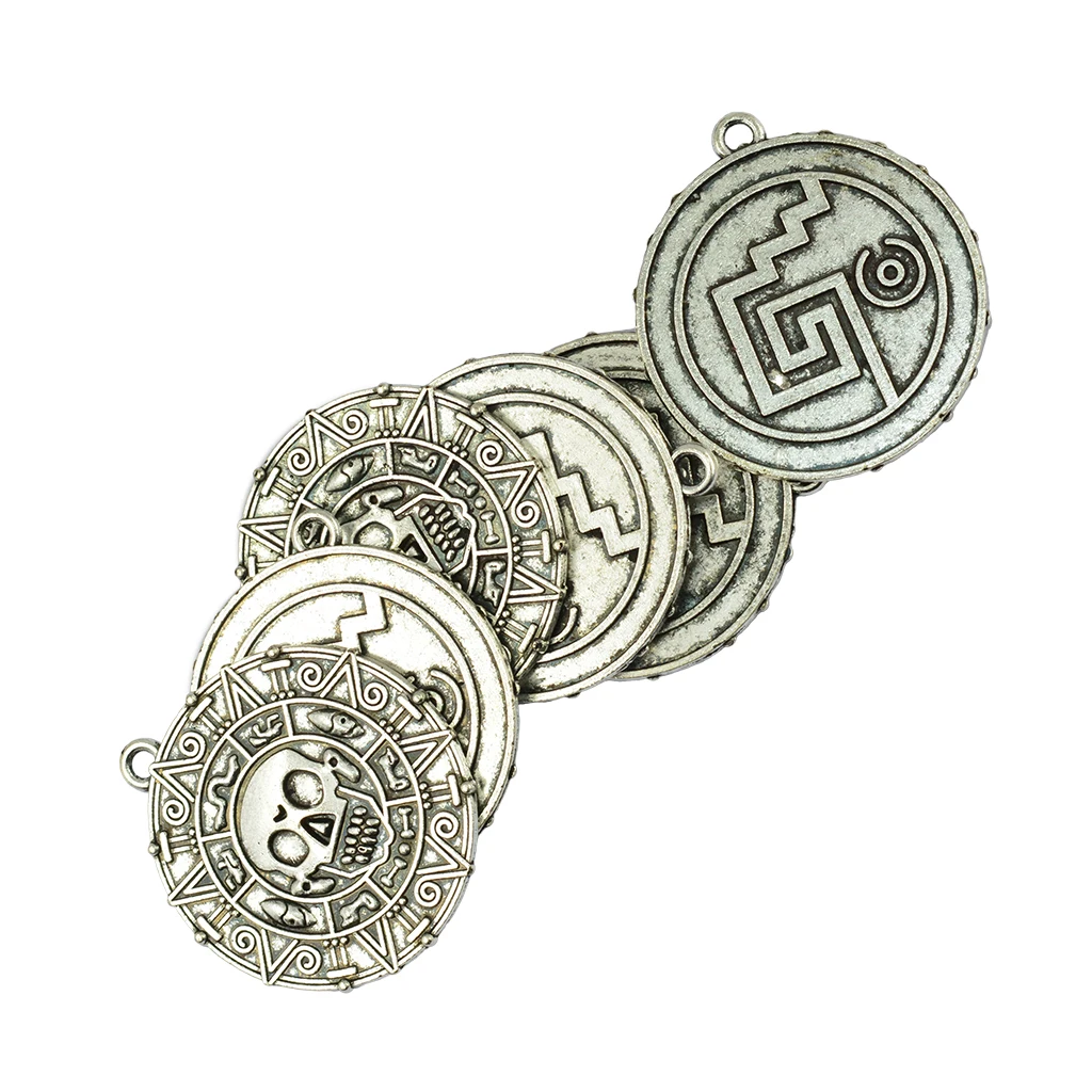 6 Pieces Caribbean Movies Cursed Aztec Coin Medallion Skull Necklace Pendant DIY Jewelry Making