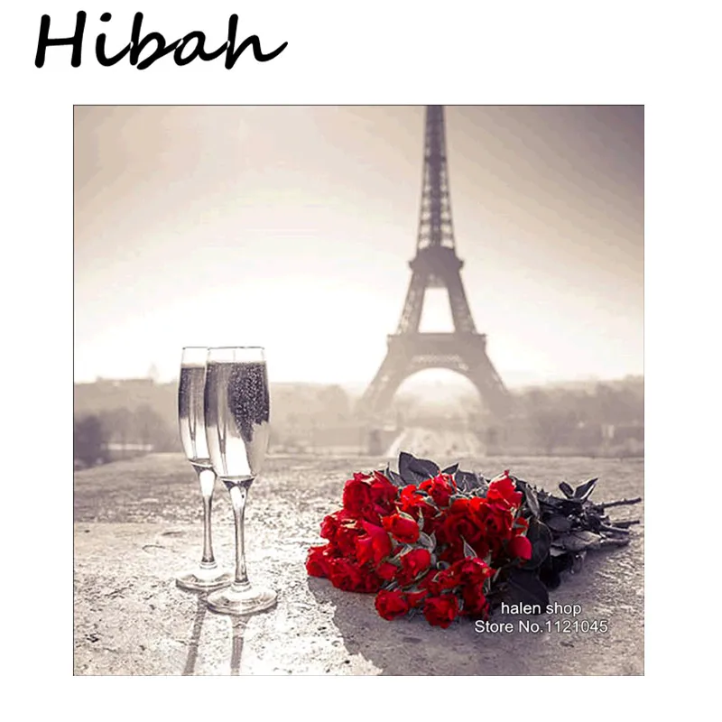 5D DIY Diamond Painting Rose Diamond Mosaic Paris Tower Cup Rose Cross Stitch Picture Diamond Embroidery