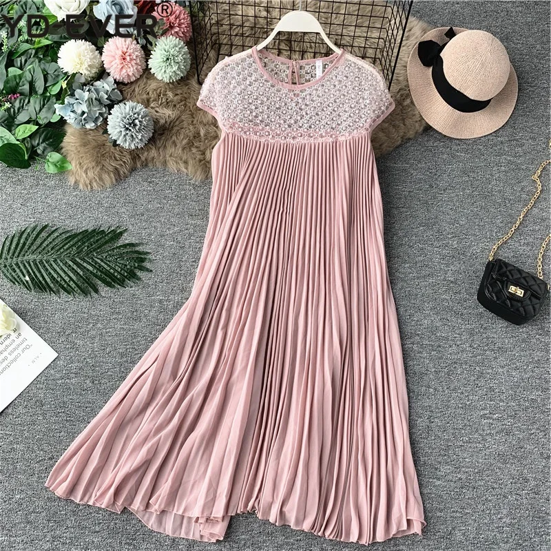

Women short sleeve o-neck beading pleated chiffon Dress Women Summer Dresses Vestidos