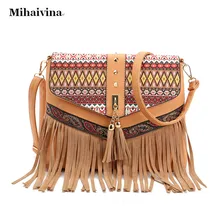 Новинка, женские Сумки из искусственной кожи с кисточками, винтажные сумки на плечо, сумка-мессенджер в национальном стиле, модная сумка через плечо, Bolsas