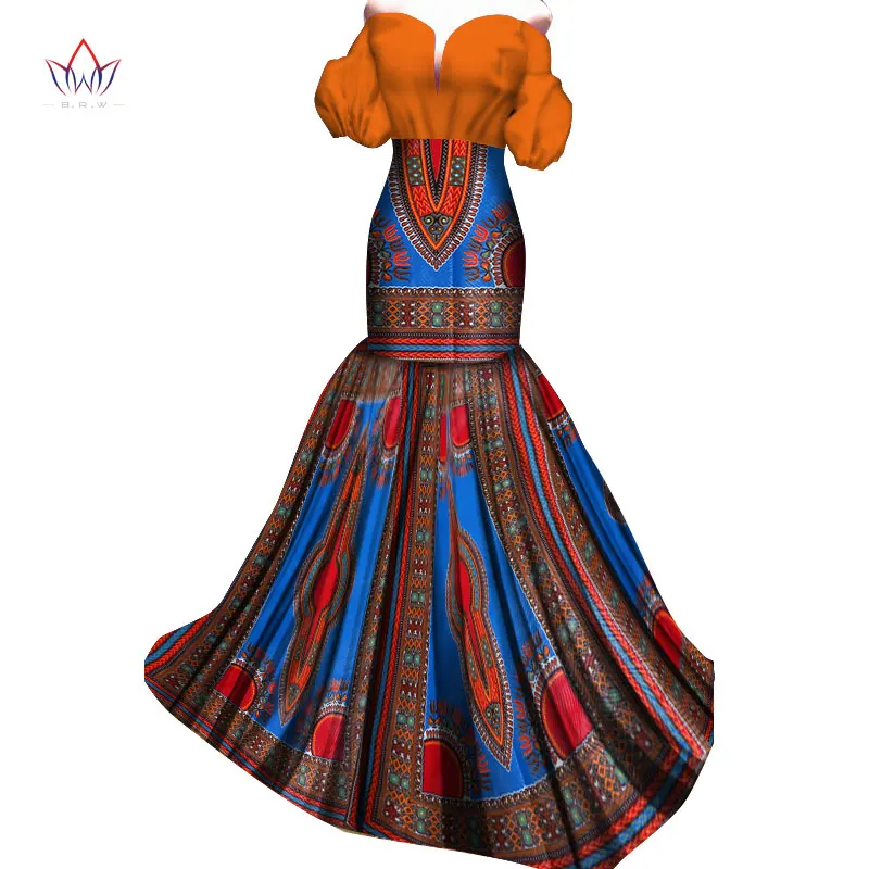 Летнее платье Макси африканские платья для женщин с открытыми плечами платья для женщин без бретелек Vestidos элегантная одежда с принтом уникальный WY4056