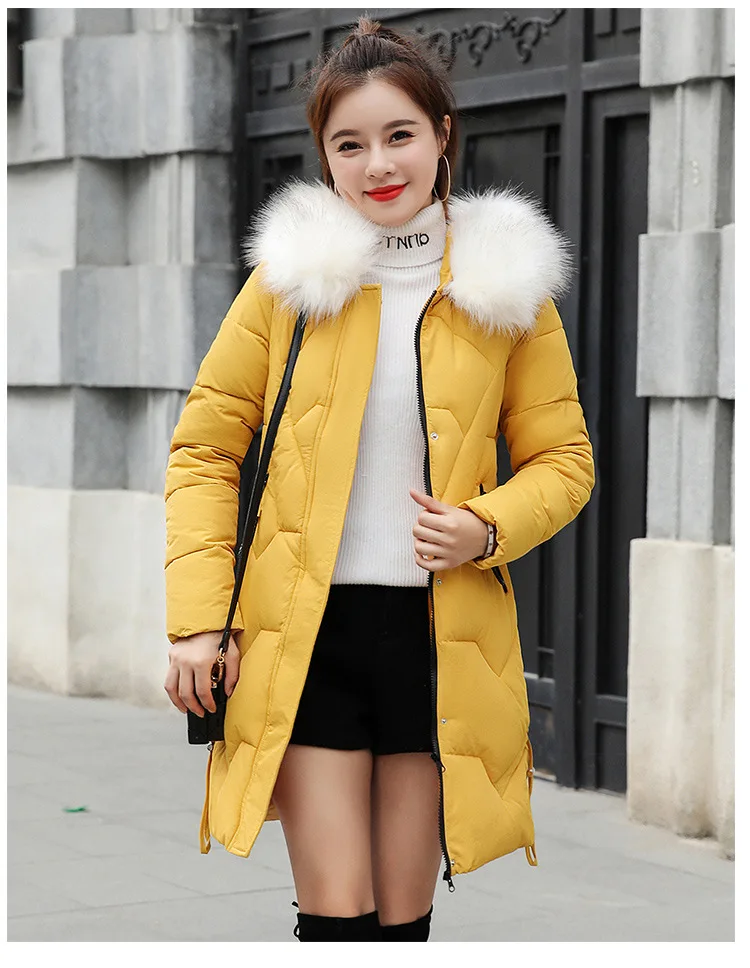 Зимой женская верхняя одежда средней длинны и длинная модная self-Подростковая Куртка пуховая Куртка парка на пуху 906