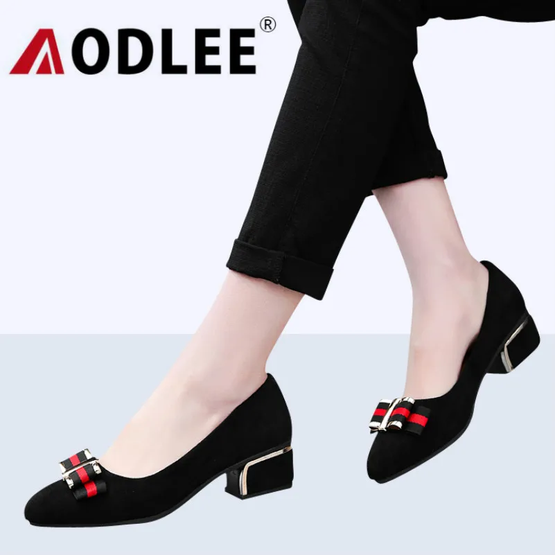 

AODLEE Women Pumps High Heels Shoes 3 CM Black Fashion Pointed Toe Woman Shoes Sexy Party Wedding Shoes Square Heels Women