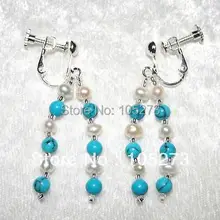 Новое поступление, красивая T-urquoise и белая пресноводная жемчужная заколка на сережках 4-6 мм