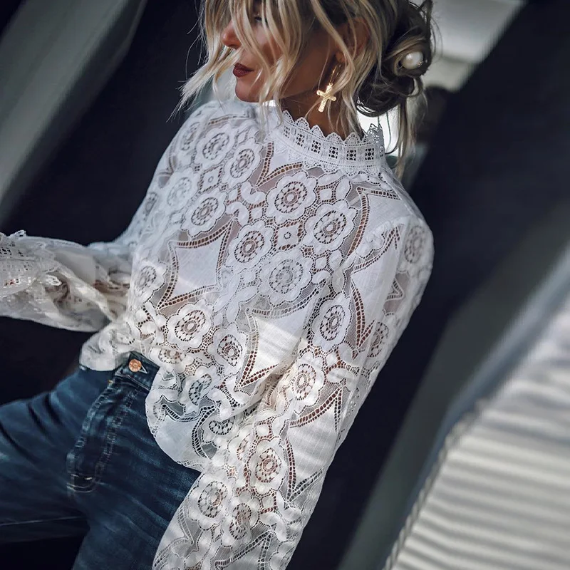 

cotton-linen shirt transparent fashion lace women blouses 2019 spring-summer soft ruffled shirts floral girl lovely tops femme