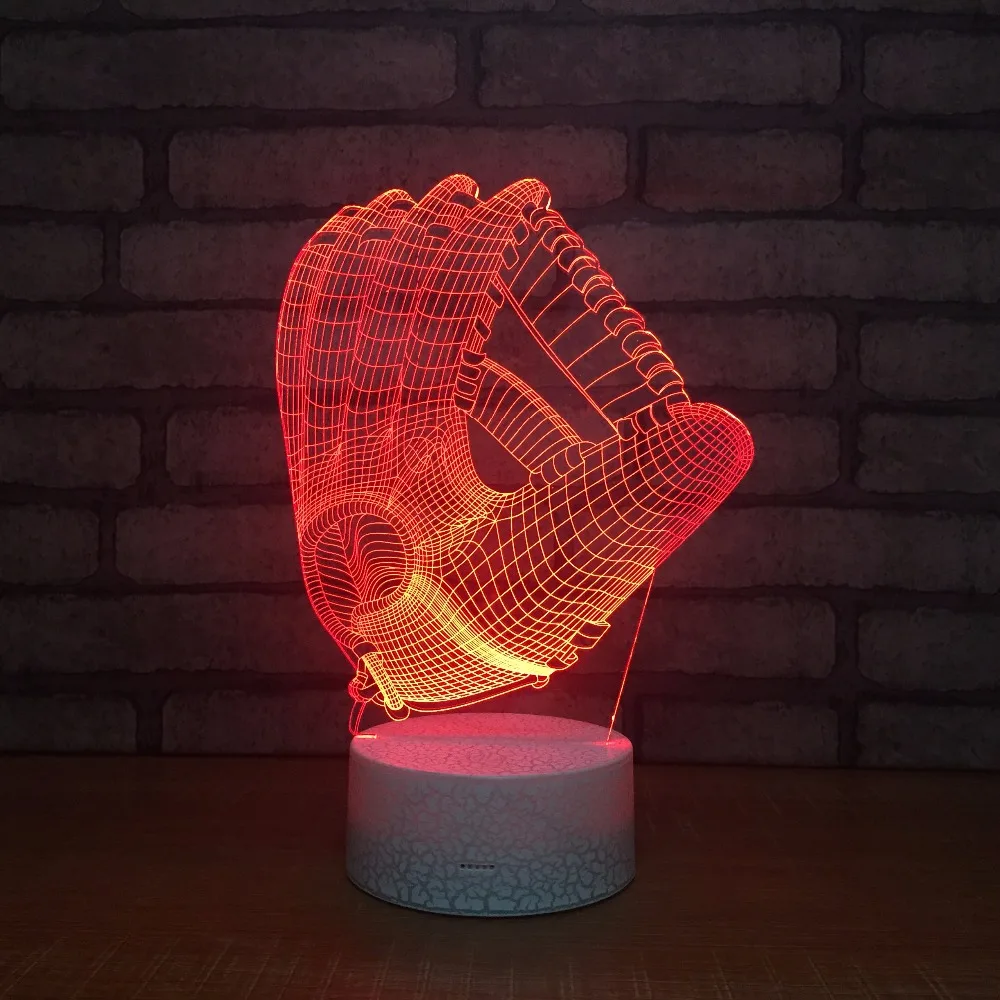 Бейсбольные перчатки Форма 3D ночник сенсорный выключатель 7 цветов Изменение LED