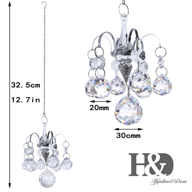 H&D Crystal Sun Catcher Rainbow Maker Window Hanging Chandelier Prisms Bead Chakra 20mm Balls Suncatcher Garden Home Decoration