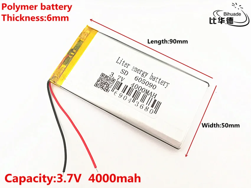 3,7 V 4000 mAh 605090 PLIB полимерный литий-ионный/литий-ионный аккумулятор для gps psp DVD