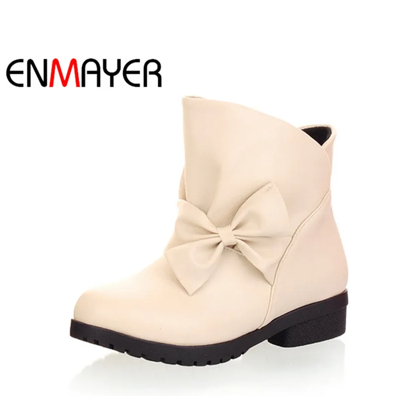 

ENMAYER Autumn Fashion Women Shoes Slip-on Red Black Beige Ankel Boots Low Heel Casual Platform Women Boots Large Size Boots
