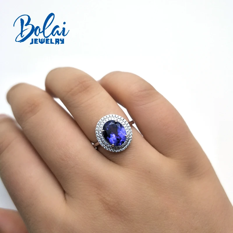 Bolaijewelry, серебро 925 пробы с нано синим танзанитом драгоценным камнем кольцо для женщин классический дизайн