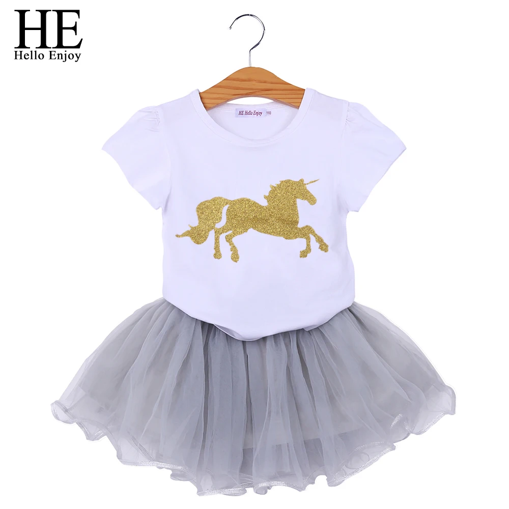 HE Hello Enjoy Unicorn font b Baby b font Girls Clothes Sets Animal Short Sleeves T