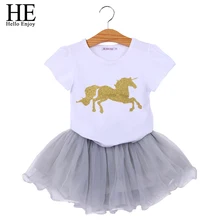 HE Hello Enjoy Unicorn font b Baby b font Girls Clothes Sets Animal Short Sleeves T