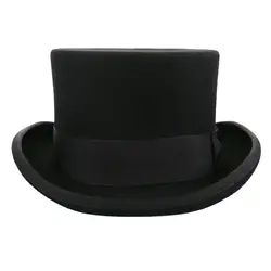 Классический черный Для мужчин Top Hat шерсть фетровая шляпа чистая шерсть джентльмен зимняя шапка Piilbox Кепки Винтаж Британский Лук Бонне