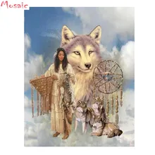 Фото на заказ DIY Алмазная картина "Волк с девочкой" ручная вышивка с кристаллами Ремесло Украшение дома аксессуары, алмазная живопись