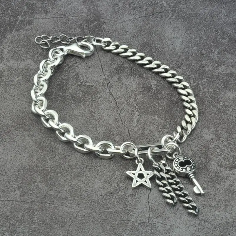 

S925 Silver Jewelry star key pendant link chain bracelet (YRT)