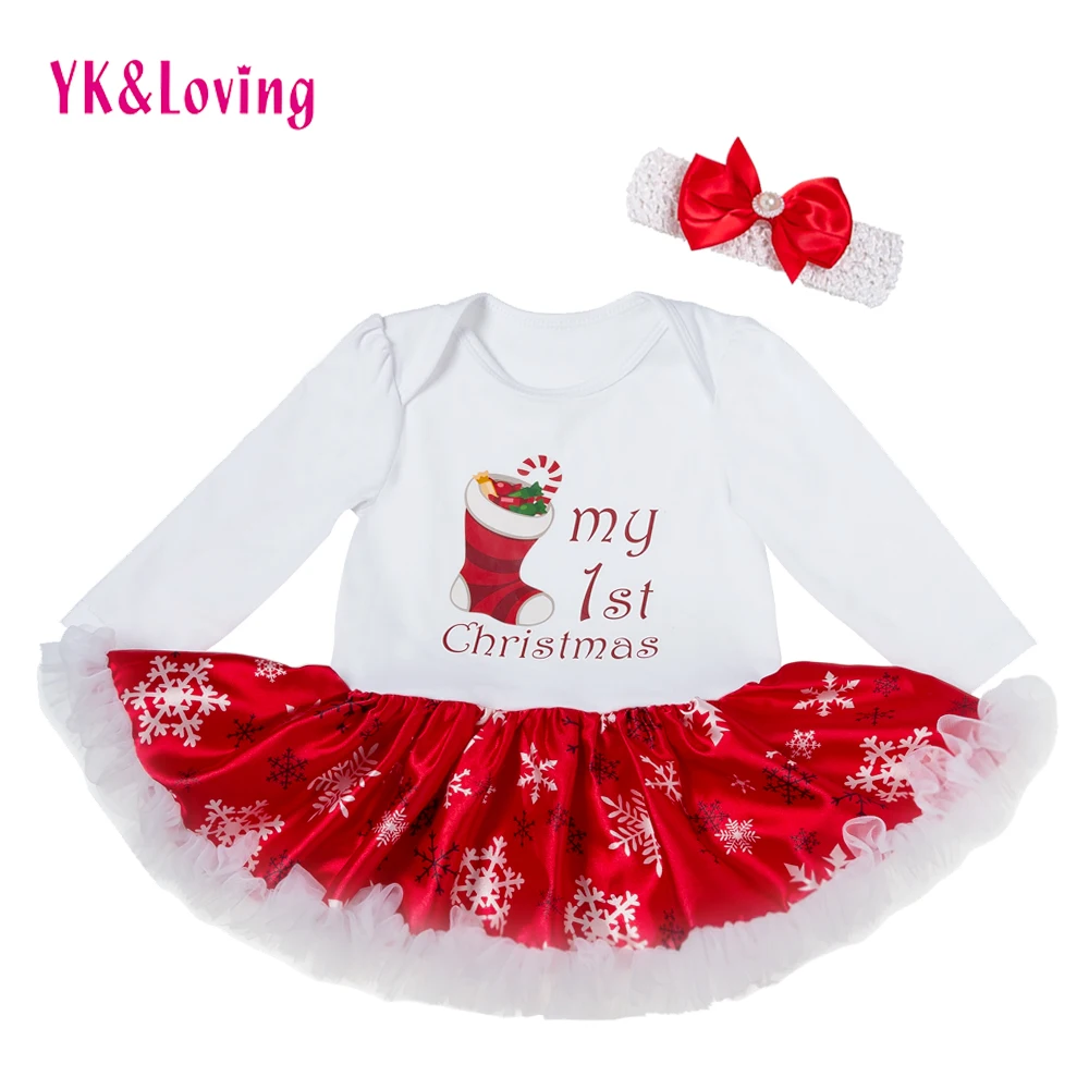 2Pcs Christmas Newborn Baby Girl Dress Winter Style Cotton Infant