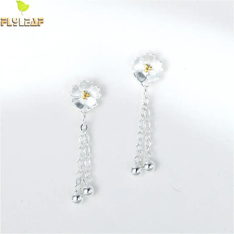 

Flyleaf 100% 925 Sterling Silver Cherry Blossoms Tassel Drop Earrings For Women Fashion Party Jewelry