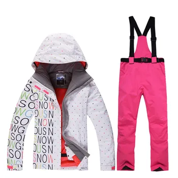 

High quality -30 winter ski wear ladies outdoor windproof waterproof wear-resistant snow ski jacket + bib warm ski pants