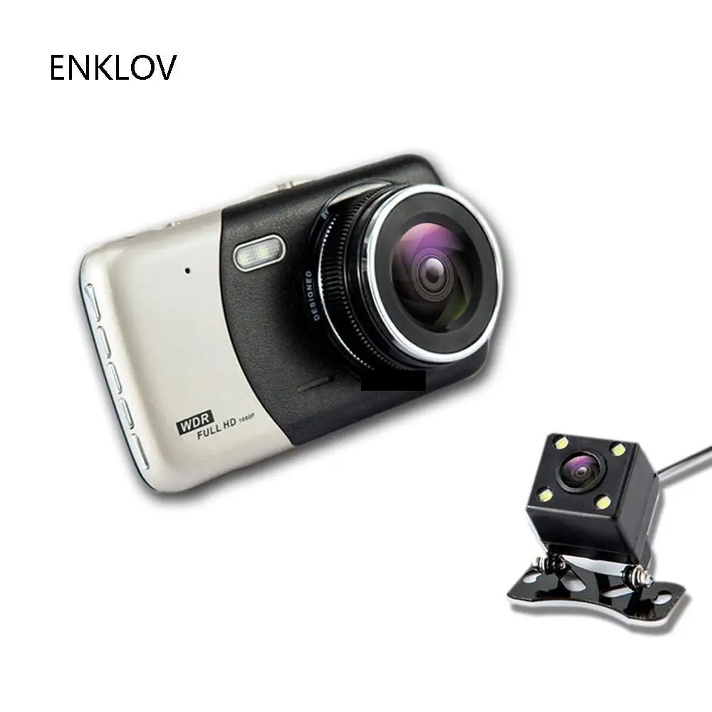 

ENKLOV 4.0 Inch Screen Dash Cam HD Night Vision Dual Lens Metal Travel Recorder Reversing Image 1080P Rear View Car Camera DVR