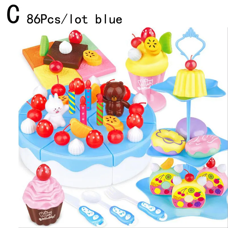C Blue-86Pcs Новинка 12~ 86 шт. ролевые игры DIY Фрукты разрезание торта ко дню рождения подарок игрушки для детей кухонная игрушечная еда - Цвет: C Blue-86Pcs
