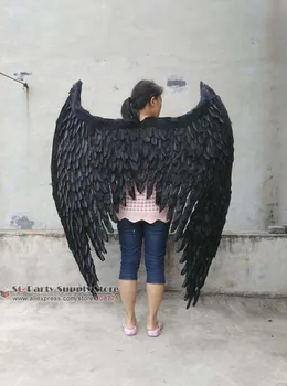

NEW High quality Adults Black Devil Feather Wings Lady Men' Unique performance show props Pure Handmade EMS Free shipping