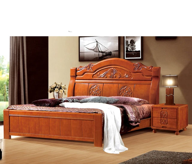 Guangdong Chinese Style Handmade Carved Solid Wood Bedroom Furniture Guangdong Chinese Style Handmade Carved Solid Wood Bedroom Furniture Double King Size With White Walnut Color Sleleton Beds B1