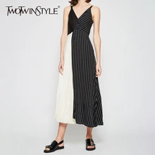 Платье на тонких бретельках TWOTWINSTYLE длинное платье в полоску из