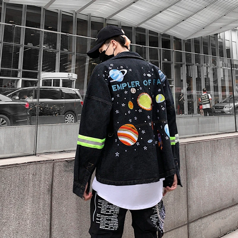 low cost  SexeMara fashion The New Loose Heavy work embroidery Starry sky denim jacket Free shipping