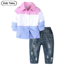 Новинка осени года; комплект детской одежды для мальчиков; футболка с длинным рукавом+ джинсы; комплект из 2 предметов; ST389 Комплект одежды для маленьких мальчиков; одежда для детей