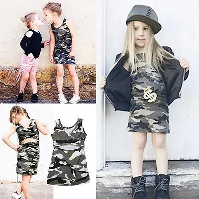 

Toddler Kids Girl Summer Baby Sundress Party Casual Camouflage Backless Dresses