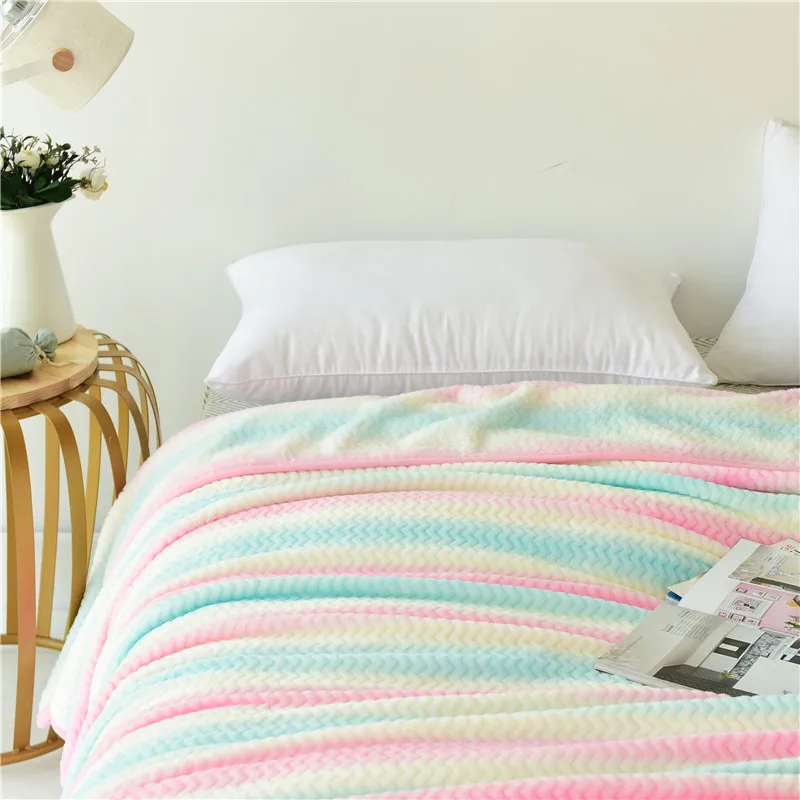 

Fashion Blue Red Color Wavy Blanket 1Pcs 150X200cm Cotton Throw Blanket Blanket Adult Suitable For Girls Using Light Super Soft