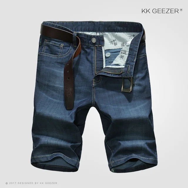 Summer Mens Jeans Short Breathable Elastic Slim Fit Men Deep Blue Plus