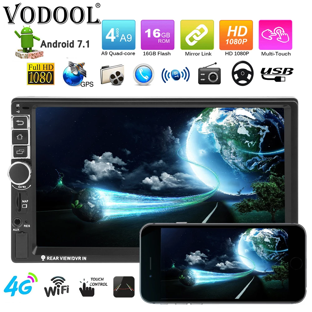 Автомагнитола VODOOL 8802 2 Din с сенсорным экраном 7 дюймов GPS Bluetooth Wi Fi|Мультимедиаплеер