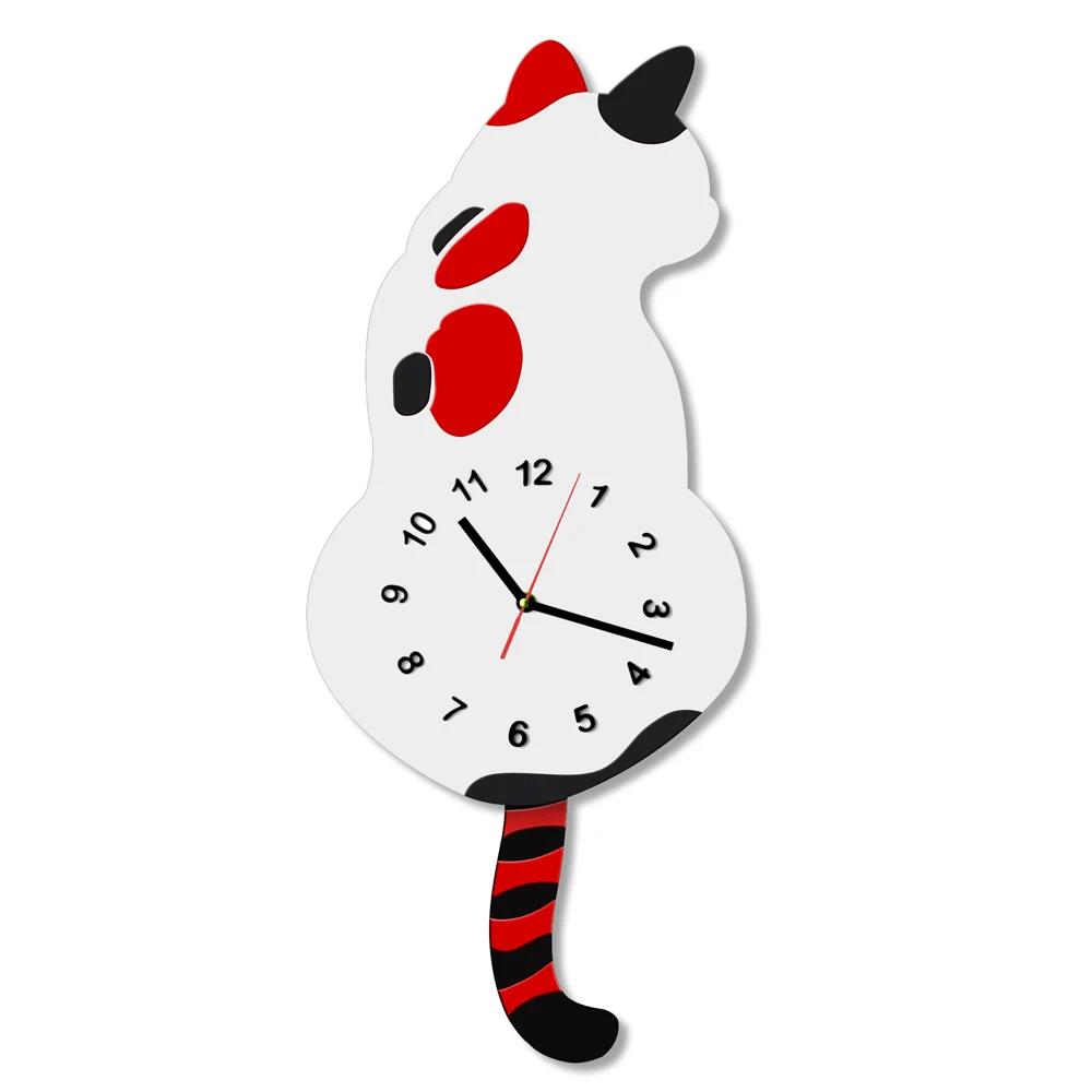 1Piece Japanese Adorable Cat Wall Clock With Swishing Tails Cat Wags