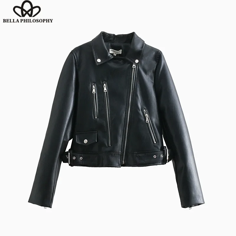 Wonder Long Sleeve PU Leather Short Jackets Vintage Zipper Female Wide-Waisted Jackets Street Wear Lady Retro Outwears 2019 new