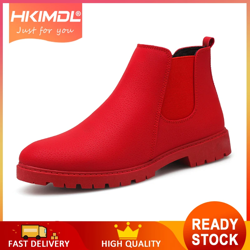

HKIMDL Man Spring Autumn Cotton Pig Leather Vintage Motorcycle Boots Men Shoes Men Snow Botas Men Chelsea Boots