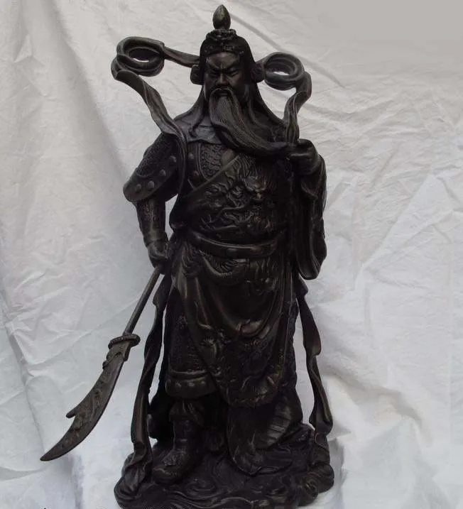 

16 Chinese Copper Bronze Lucky Dragon Guan gong Guanyu Warrior God Statue