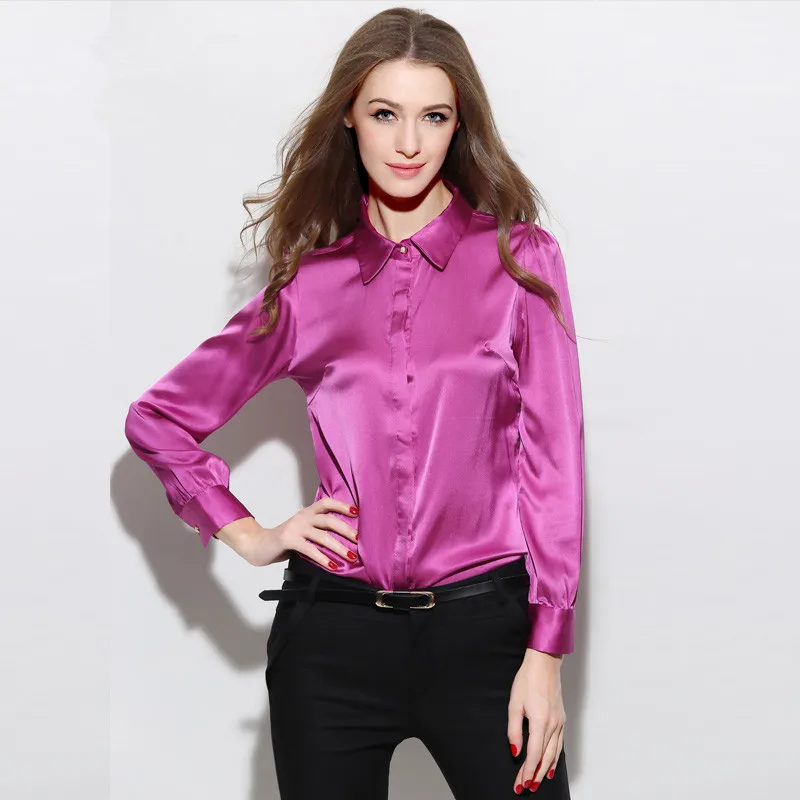 AYUNSUE женские модные блузки Весна 97% шелковая блузка женские рубашки с длинным рукавом Женские топы размера плюс 4XL blusas 15209AAA - Цвет: Rose red