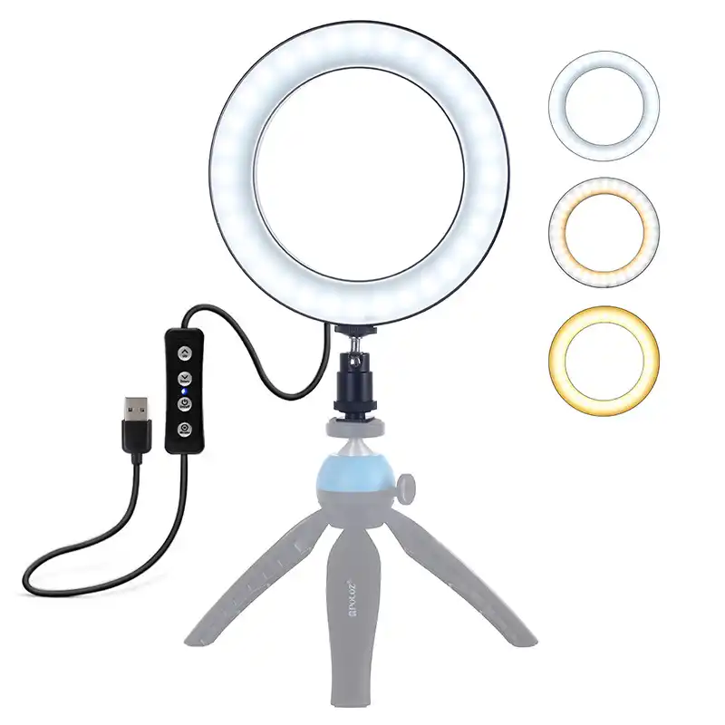 4.6 inch USB 3 Modes Dimmable LED Ring On-Camera Video Lights with Cold Shoe Tripod Ball Head Mobile Gimbal Switch Adapter