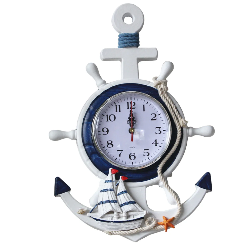 OULII Anchor Clock Beach Sea Theme Nautical Ship Wheel Rudder Steering