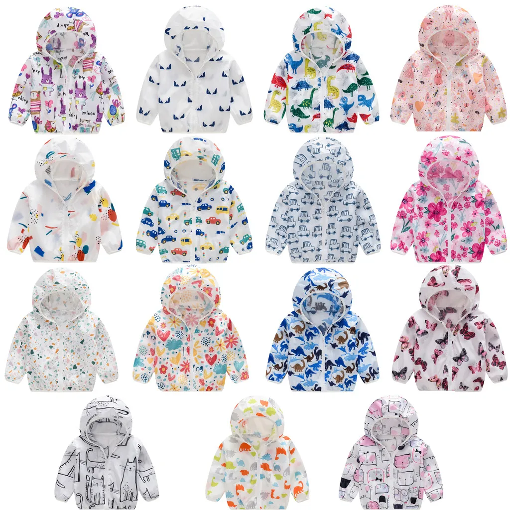 Toddler Kids Summer Sunscreen Jackets Printing Hooded Outerwear Zipper Coats roupa de frio infantil chaqueta bebe invierno new