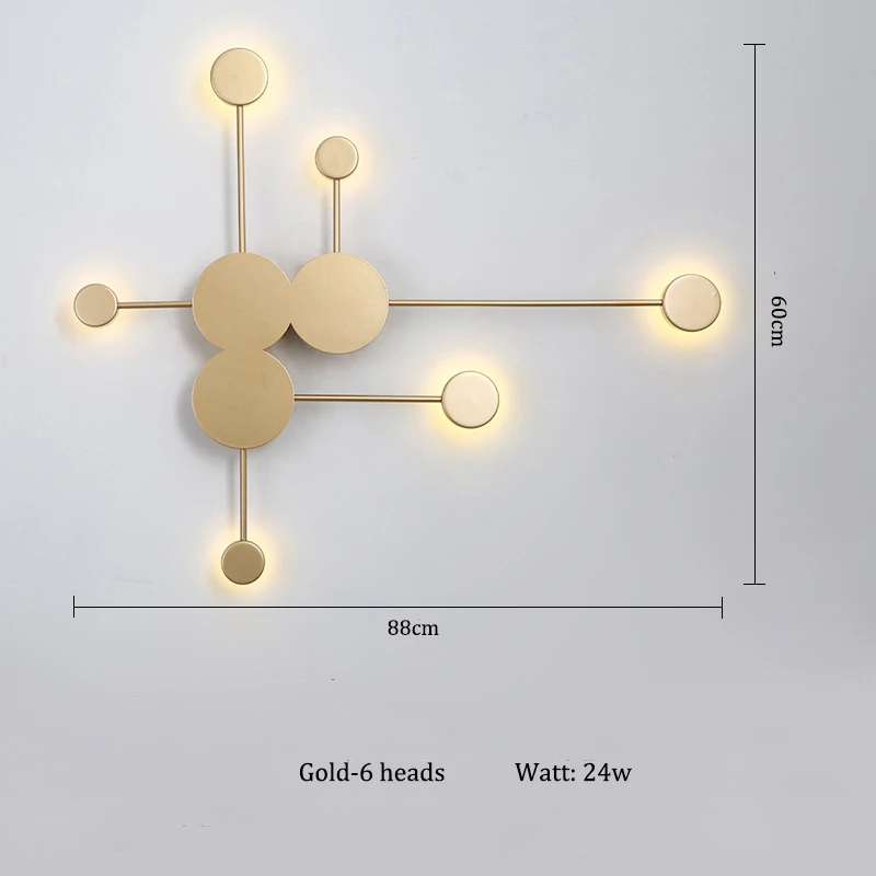 Современный светодиодный настенный светильник черного/золотого/белого цвета для гостиной, спальни, прикроватной тумбочки, скандинавские декоративные дизайнерские настенные светильники для коридора, отеля - Цвет абажура: Gold-6 heads