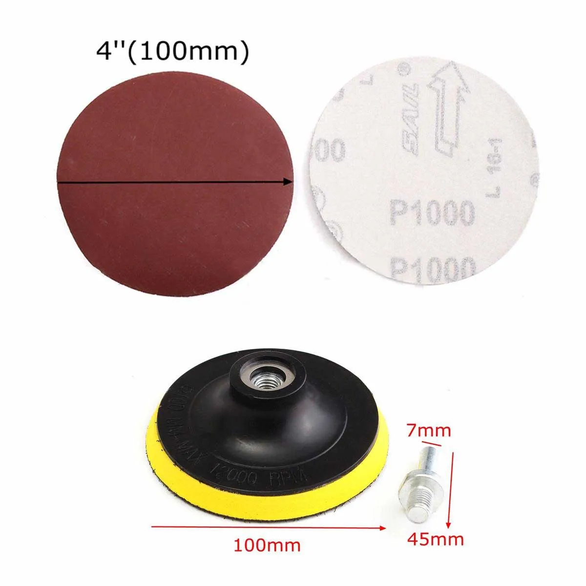 10Pcs/Set Polishing Pad Sanding Disc Sander 1000 Grits 4 inch Hook Loop Sanding Backer Pad + Shank Kit Cleaning Tool