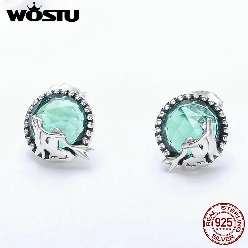 

WOSTU Authentic 100% 925 Sterling Silver Love Of Mermaid Stud Earrings For Women Original Fashion Earring Jewelry Gift BKE383