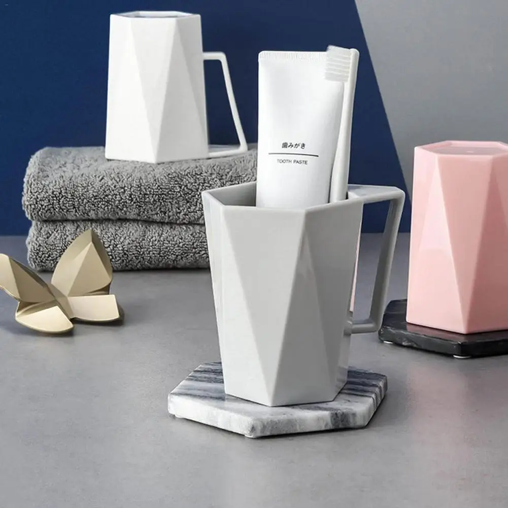 Murah Modis Sederhana Rumah Tangga Pasangan Mouthwash Piala Sikat Gigi Cangkir dengan Geometris Menangani Minum Plastik Cangkir Air Cup untuk Dewasa