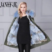 Wholesale real fox fur parka winter coat long sleeve with hooded army coat with real fur lining long jacket online sale