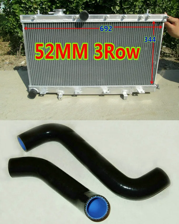 Алюминиевый радиатор и кожух вентилятора для Subaru Impreza WRX STI GDB GDA GG GD шасси 1.6L 2.0L 2.5L 2002-2007 силиконовый шланг - Цвет: Radiator BLACK Hose