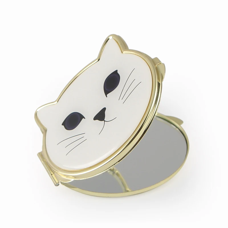 Персонализированные темно-синие глаза белый кот лицо карманное зеркало хорошее качество золото металл портативное зеркало для макияжа друг подарок на день рождения