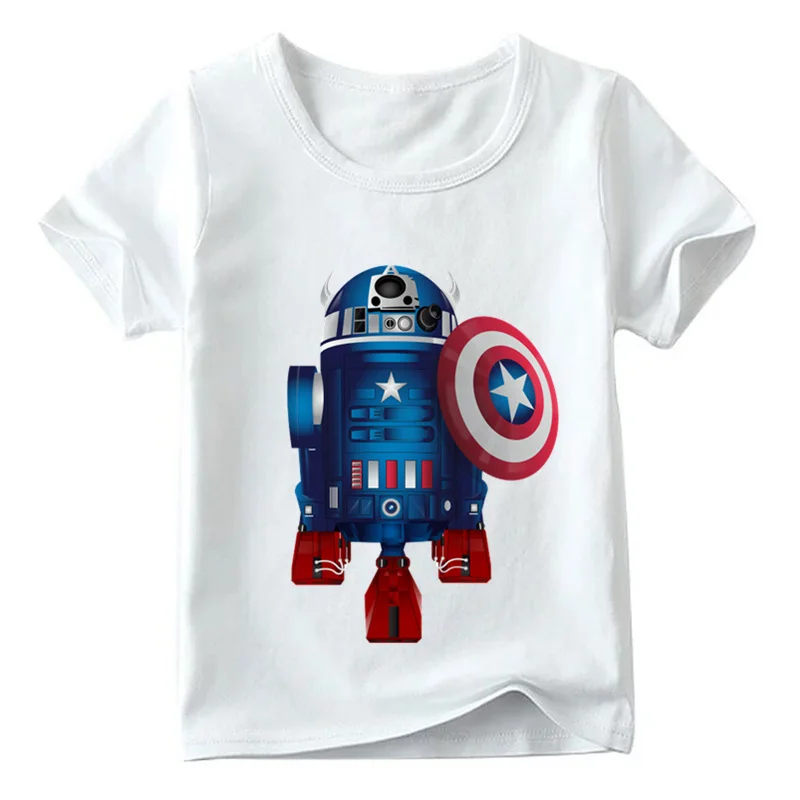 Для маленьких мальчиков/девочек Звездные войны Робот R2-D2 с BB-8 забавная футболка летние детские топы с коротким рукавом детская повседневная одежда, HKP5193